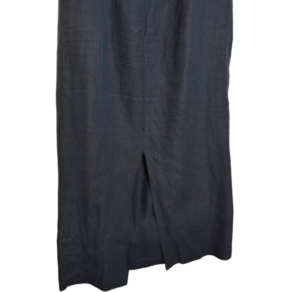 Maxi Skirt Straight Blue-Grey Zipper Button Waist-14', Hips-20.5', Length-35.5' - Picture 5 of 7